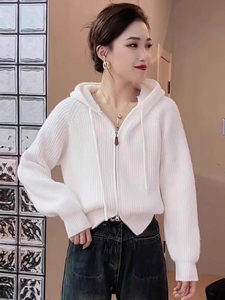 Hooded Small Fragrant Style Western-style Design Outerwear Women's Autumn and Winter New Short Loose Knitted Cardigan Sweater