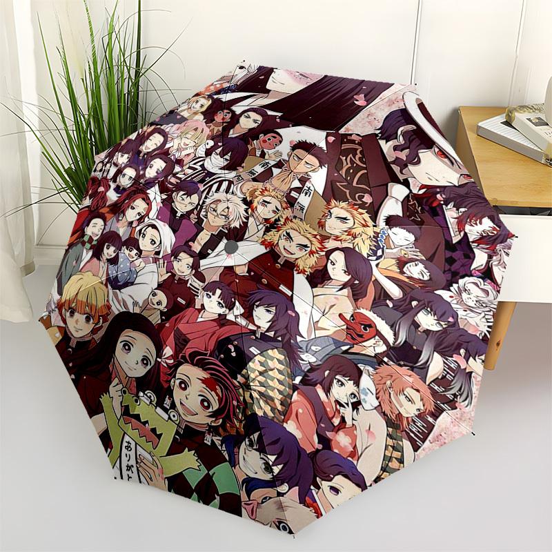 

1pc Automatically Opening Umbrella with Demon Slayer Characters - Portable Three-Fold Design, 8-Bone Iron Frame Outdoor Umbrella for Fans, Travel, Dai