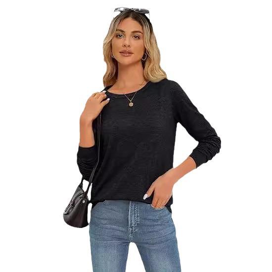 2024 Women's Long-Sleeved Loose Round Neck Pullover Casual Basic T-shirt