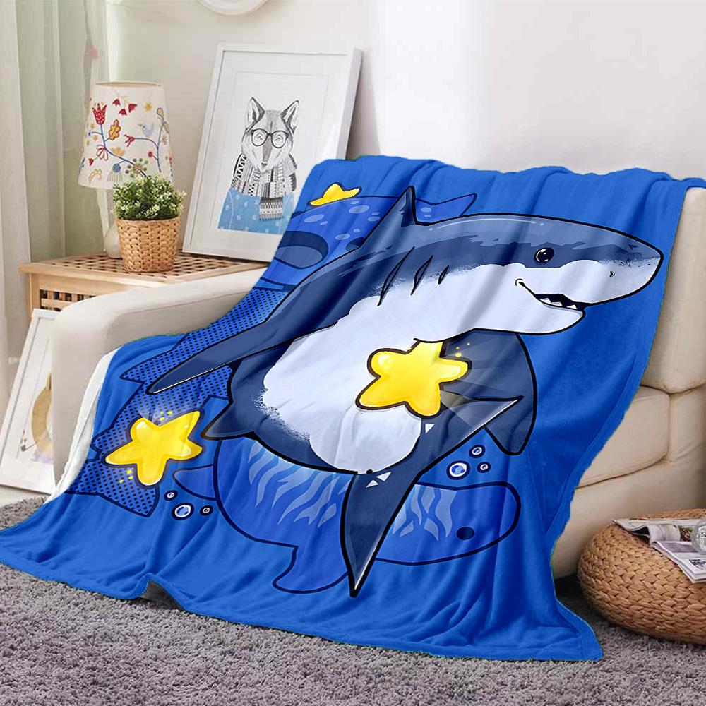 1pc Shark Star Blanket, Lightweight Flannel Throw Blanket For Sofa, Bed, Travel, Camping, Living Room, Office, Couch, Chair, And Bed