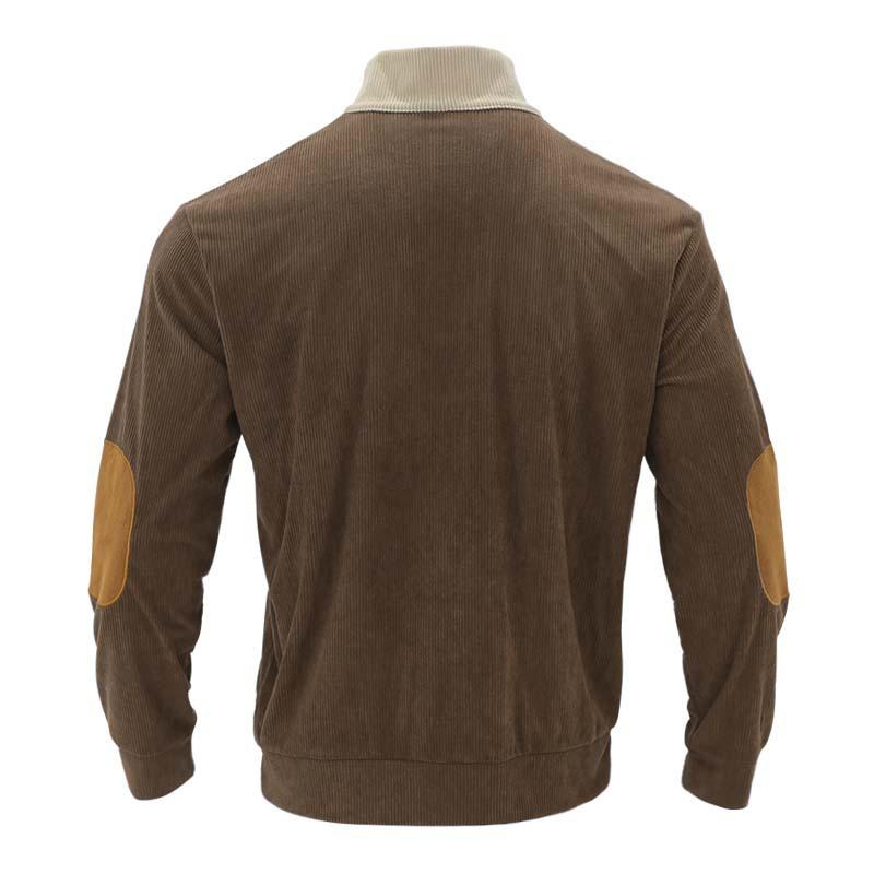 Men's Hoodie Outdoor Casual Button Up Collar Loose Corduroy Color Blocked Long Sleeved Shirt