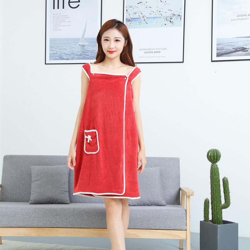 Coral Fleece Women's Bath Skirt Is Soft and Thickened Absorbent Cute Bow Pocket Can Be Worn Suspenders Bath Towels Beach Towels