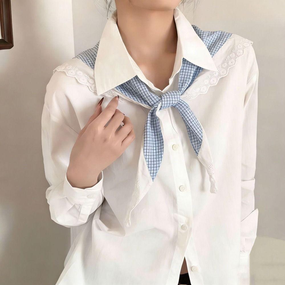 Fashion Lace Padded Headscarf Plaid Design Linen Fabric Hairband Scarf Cotton Material Triangle Scarf Women's