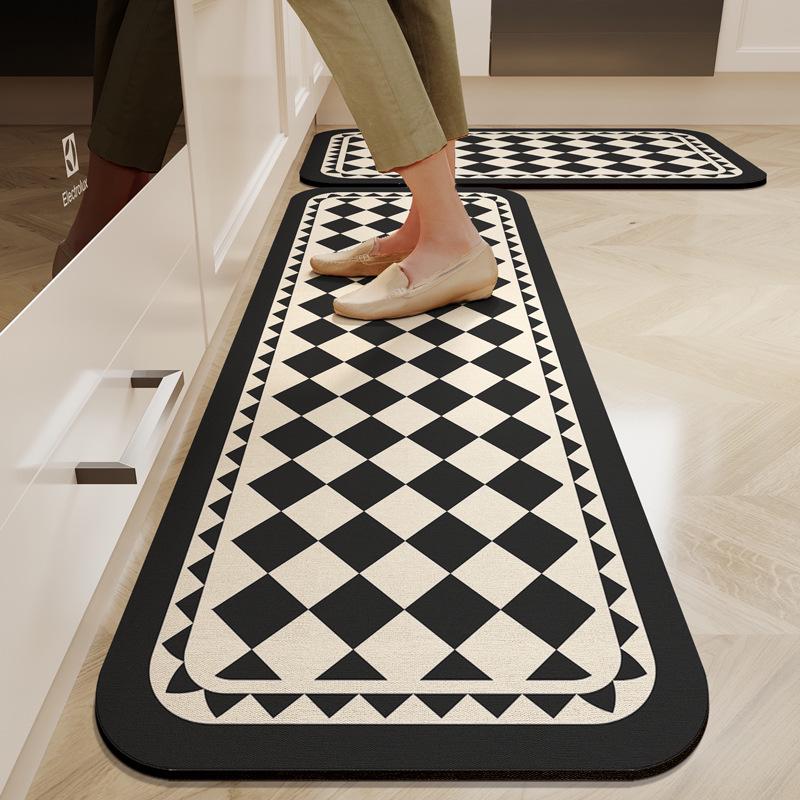 Quick-Drying Chessboard Diatom Mud Kitchen Mat – Non-Slip, Water-Absorbent Entrance Floor Mat