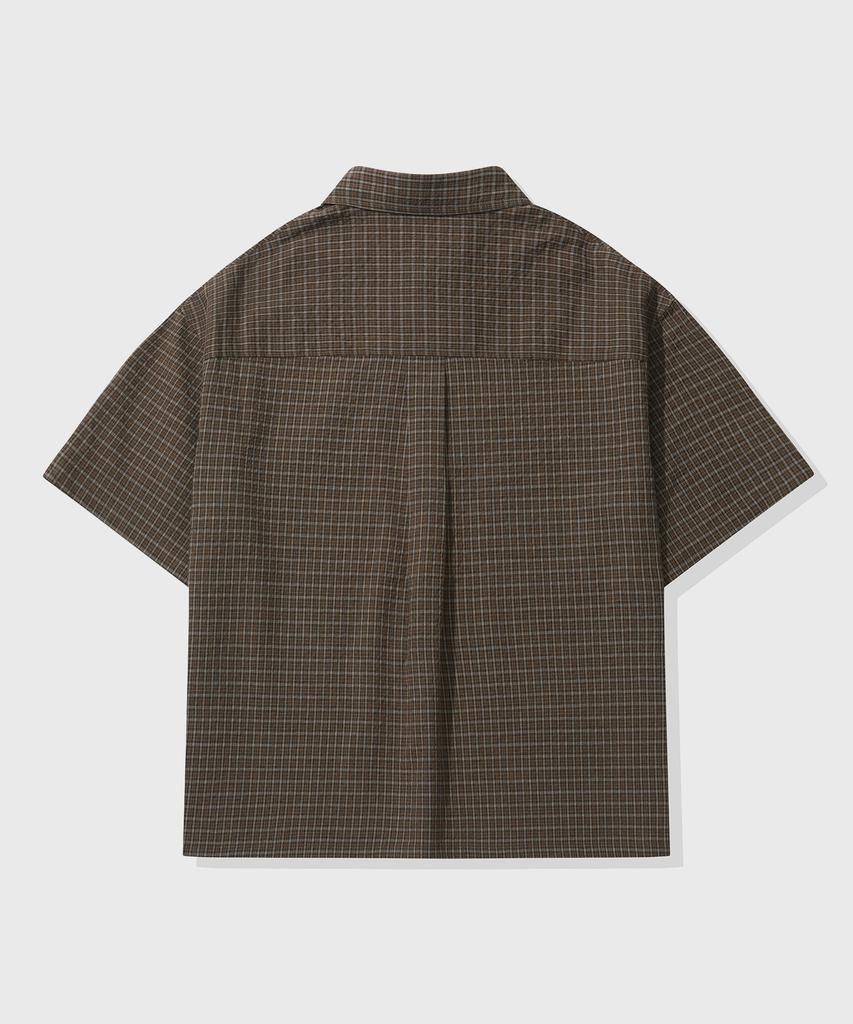 KIIMUIR [Crop] Rolled-Up Check Crop Short Sleeve Shirt_Brown [Select Sleeveless]