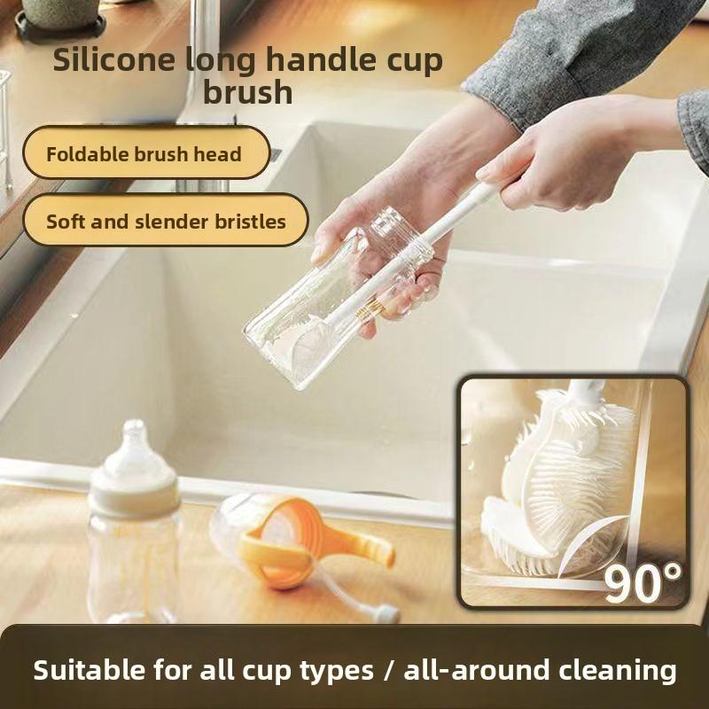 Tassenbürste mit langem Griff, Haushalts-Babyflaschenbürste, Tassendeckel, Weinglas, Reinigungsbürste für Flaschenzwischenräume, Thermosbecher-Reinigungsbürste