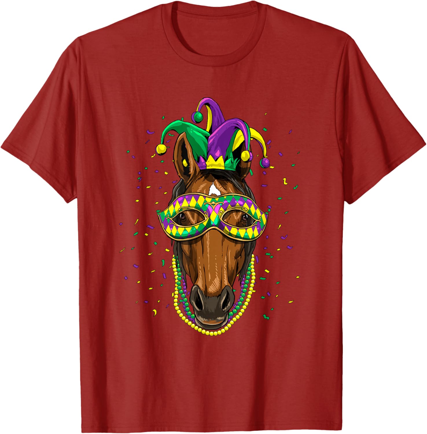 Mardi Gras Horse  Mask Beads Graphic Tee Cotton Casual Round Neck T-Shirt for Men S
