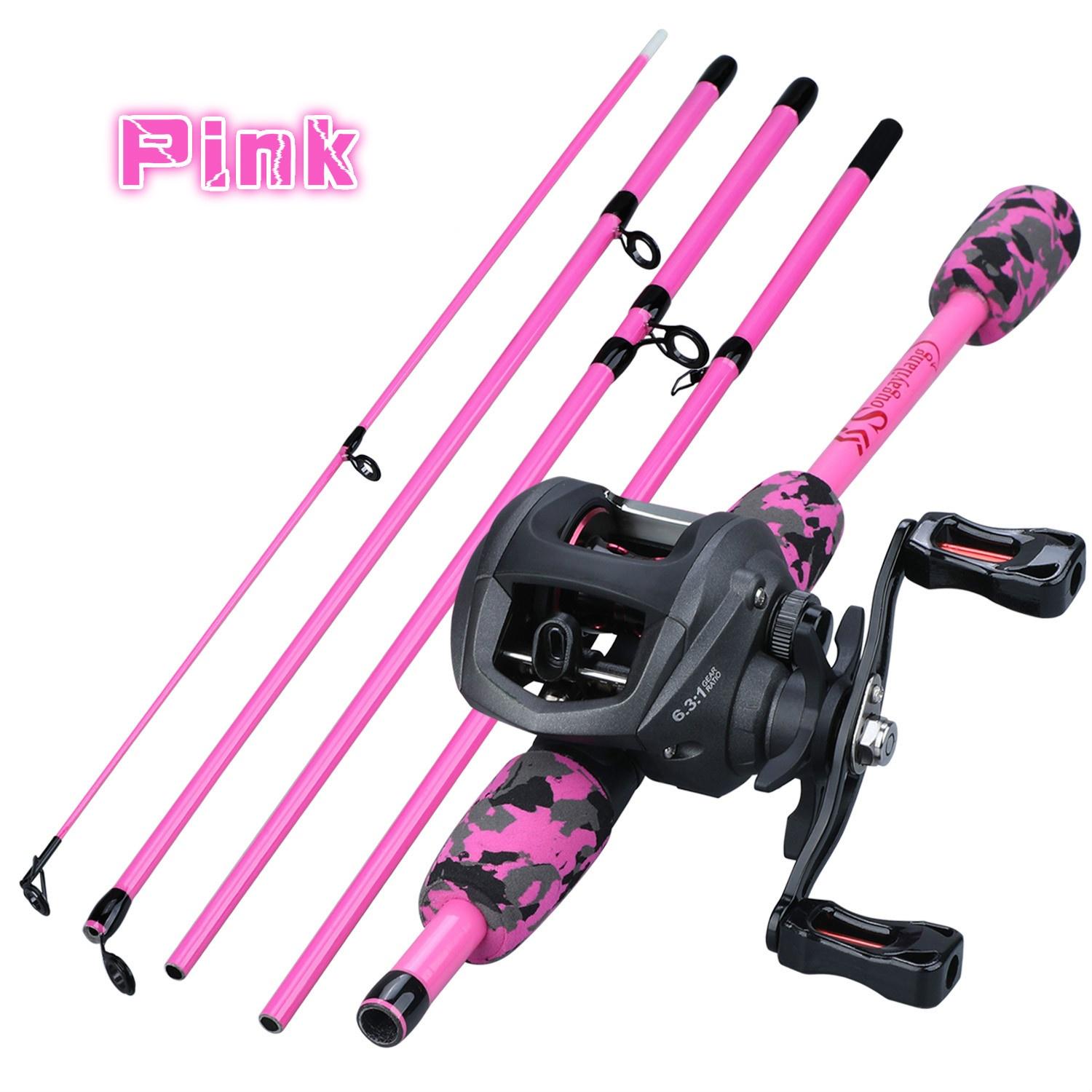 

Комбинированные катушки для удочек, 5 секций, портативная удочка для пресноводной и соленой воды, катушка для приманки 13BB 5.5FT Rod&Reel Left Hand розовый