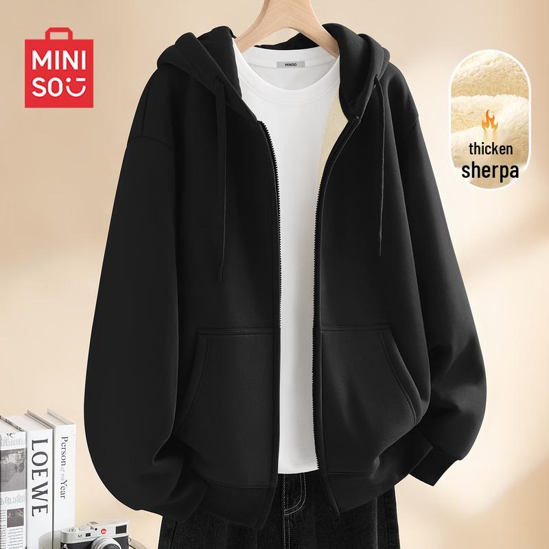 MINISO Men s American Style Hooded Sherpa-Lined Zipper Jacket 2XL