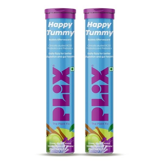 

PLIX - THE PLANT FIX Happy Tummy Pre+Probiotic 15 Effervescent Tablets For Good Gut,Digestion,Metabolism ,2 Count,15 Capsules