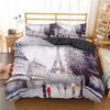 Eiffel Tower Bedding Set Queen Size Couple Valentine's Day Comforter Cover Set for Women Romantic Paris Duvet Cover Room Decor
