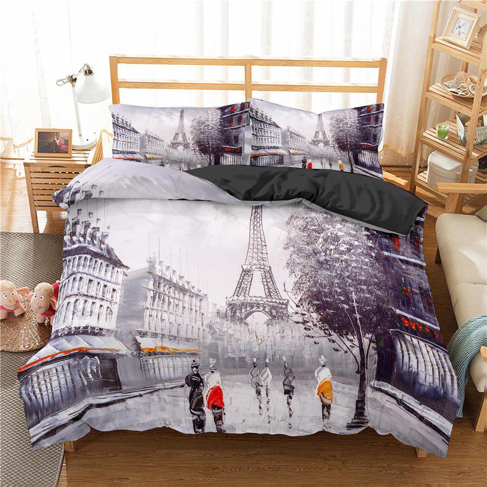Comforter Eiffel Tower Bedding Set Queen Size Couple Valentine'S Day Comforter Set For Women Romantic Paris Room Decor