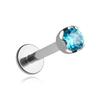Titanium Labret Earring With Blue Cubic Zirconia 1.2/6/3.5