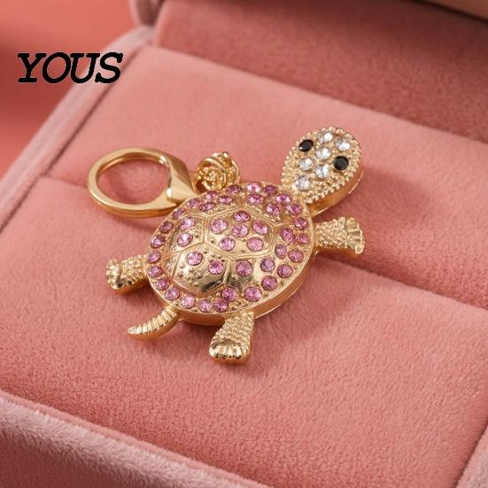 Oxidation Resistant Keychain Pendant, 3D Turtle Design Key Holder with Sparkling Rhinestones Inlaid, Alloy Shell Pendant Easy to Attach Lucky
