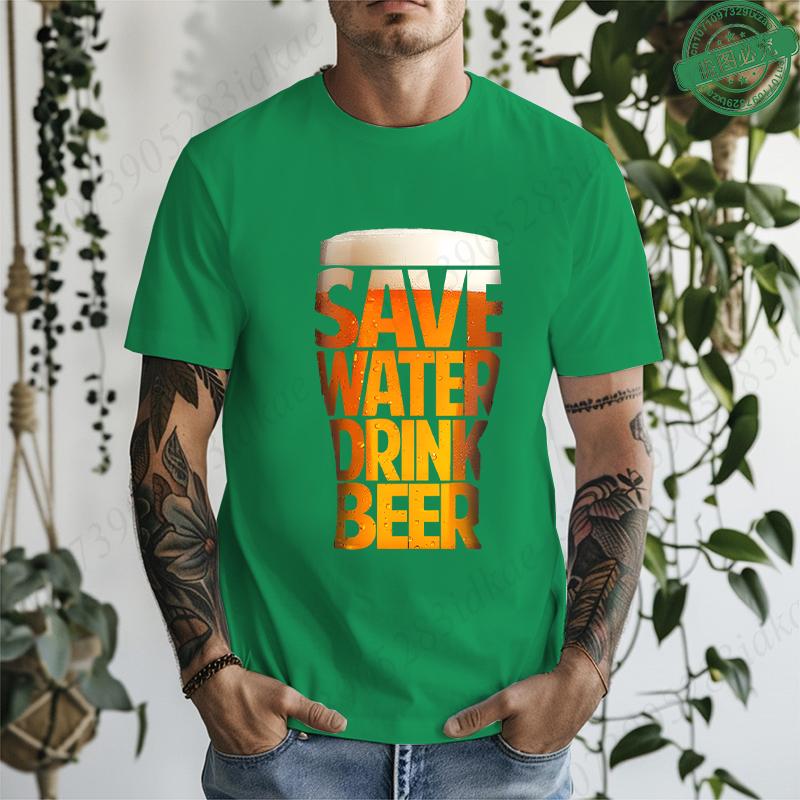 Fashion T-Shirt Letter Wine Glass Beer Funny Graphic Print Men's and Women's Tees Top Summer Street Short Sleeve Casual Outdoor Clothing