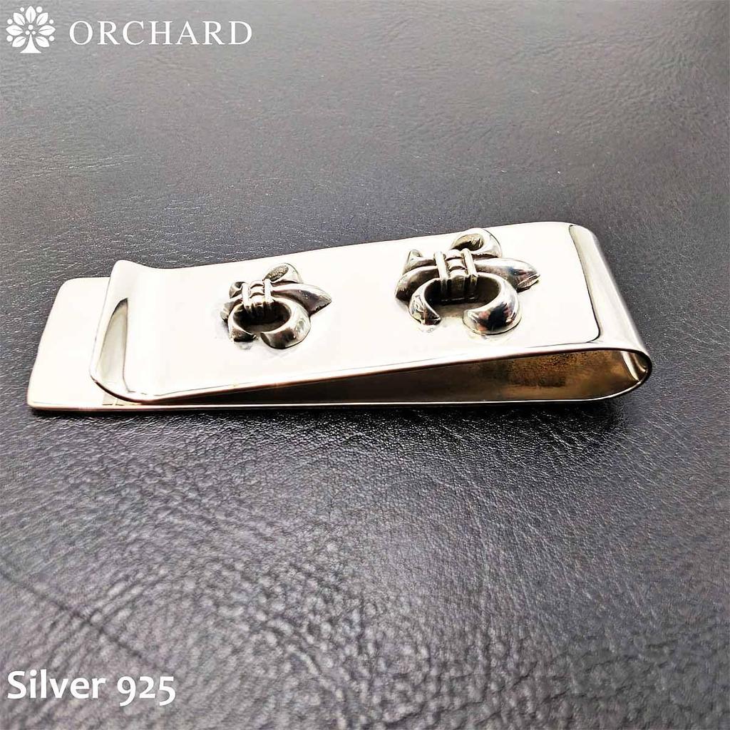 Sterling Silver 925 Money Clip for Men and featuring a lily Women, (fleur-de-lis) design.
