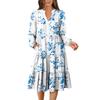 Women's V-Neck Flowing Layered Bohemian Long Sleeve Floral Print Dress