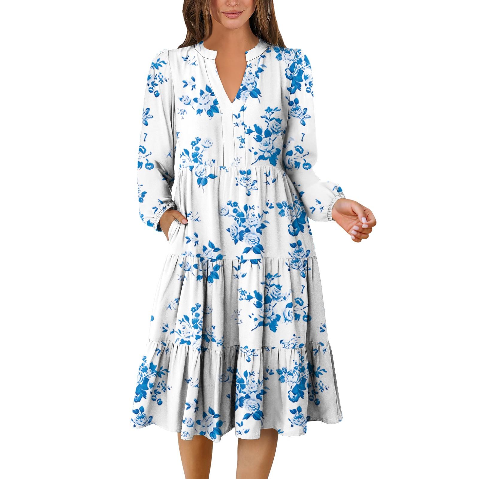 

Женское платье с V-образным вырезом, многослойное, в богемном стиле, с длинным рукавом, с цветочным принтом S белый