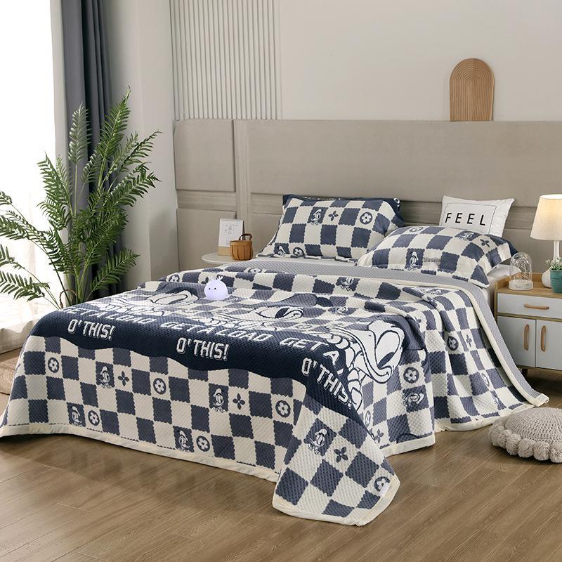 Herbst/Winter Milchsamt Bedrucktes Einzelbett-Tagesdecke- & Kissenbezug-Set mit Matratzen-Staubschutz