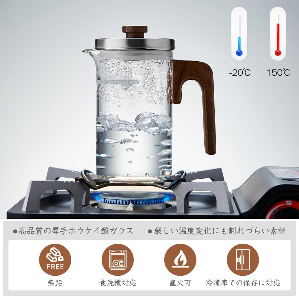 Pokaro Tea Heat-Resistant Glass Teapot, 510ml, with Stainless Steel Lid, Wooden Handle, and Integrated Strainer. Simple Design, Stylish Glass Teapot