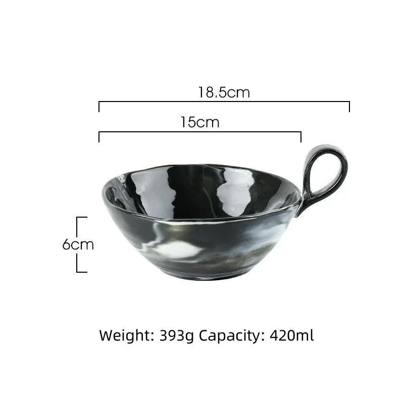 

420 мл креативная ретро керамическая миска с простым мраморным узором фруктовые салатницы с ручкой для микроволновки домашний десерт йогурт миска