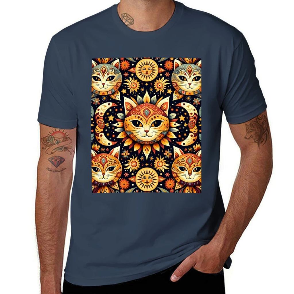 Artistic Cat Unisexdala Fabric Vibrant Feline Faces Pattern For Crafting And Home DéCor Tshirt