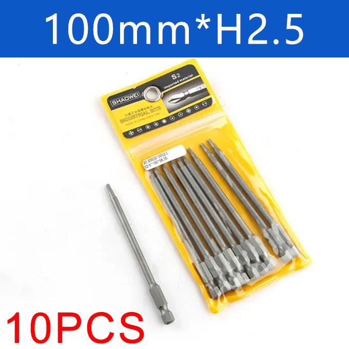 10Pcs 100mm Long 1/4" Hex Head Allen Wrench Drill Bit Handle S2 Steel Screwdriver Bits Metric Allen Screw Driver Bits H2-H14
