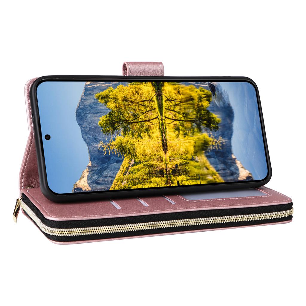 R20 For Samsung Galaxy A54 5G Case 9 Card Slots PU Leather Phone Cover with 2 Straps