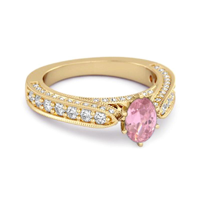 Pink CZ Vintage Milgrain Solitaire Women Wedding Ring  - 925 Sterling Silver Gold Vermeil