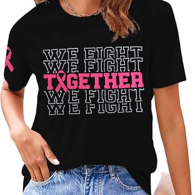 Breast Cancer Shirt Women Pink Ribbon Awareness T-Shirt Breast Cancer Survivor We Fight Together Warrior Short Sleeve Tee Top