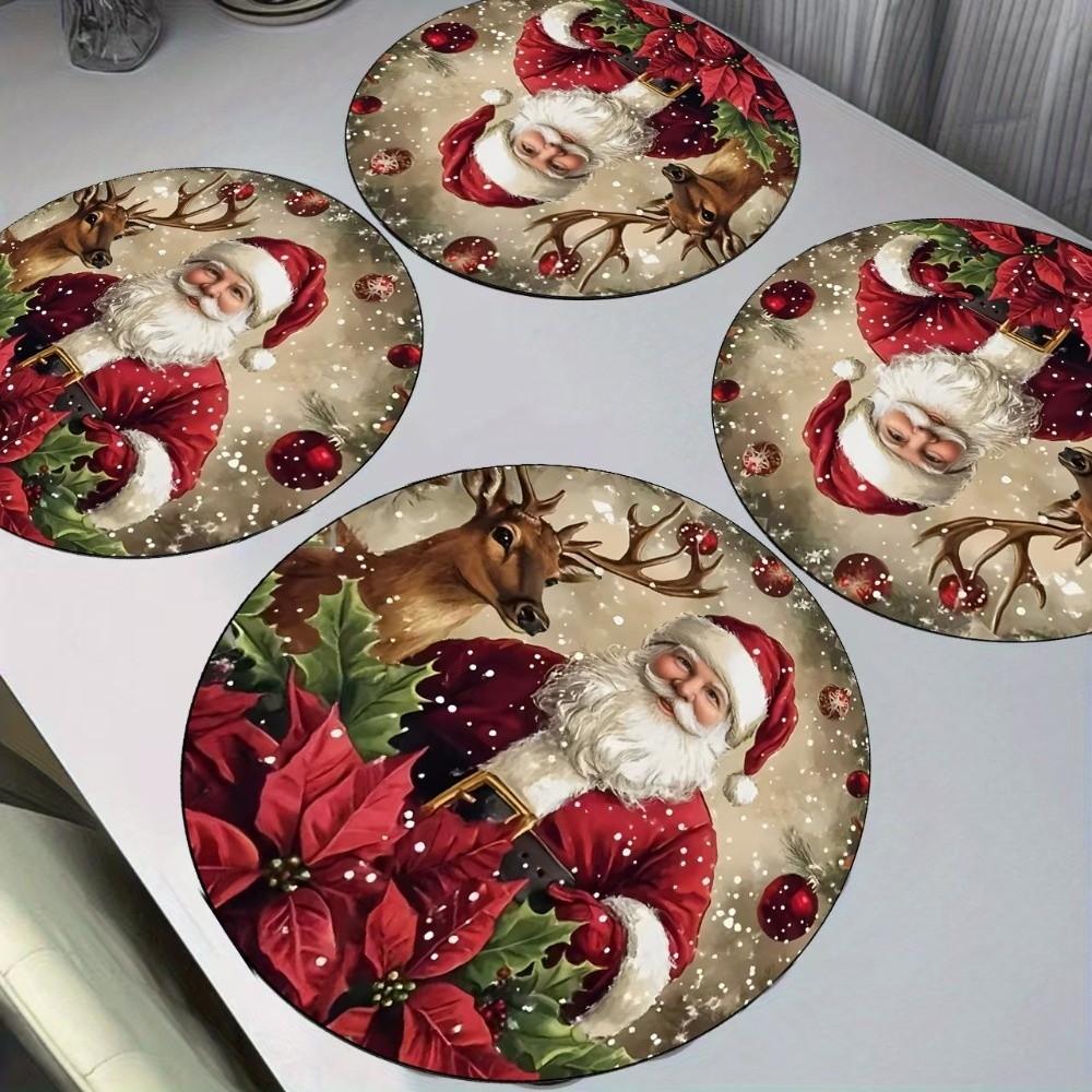 Weihnachtsmann Schneeflocken Weihnachten Platzset Rund Weihnachtsdeko Tischdecke Langlebige Tischsets