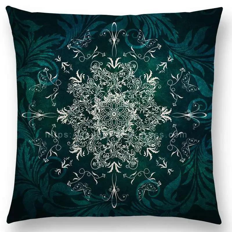 New Dreamy Emerald Spirit Flower Pillow Case Soul Mandala Elegant Flourish Floral Pattern Design Prints Retro Cushion Cover