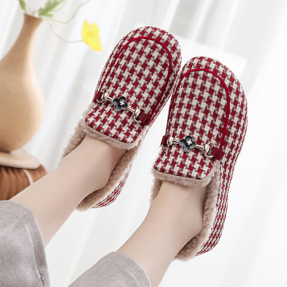 

Женская плюшевая утепленная новая зимняя модная теплая хлопковая обувь в клетку 41 красный