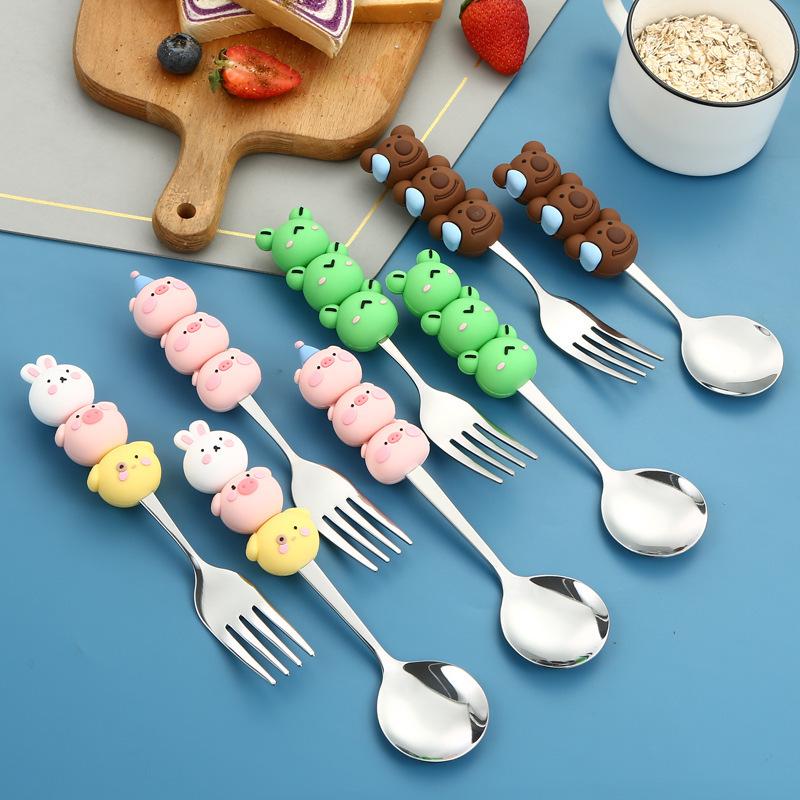 2304 Stainless Steel Cartoon Spoon Fork - Stackable, Cute, Kids' Christmas Soup Utensil
