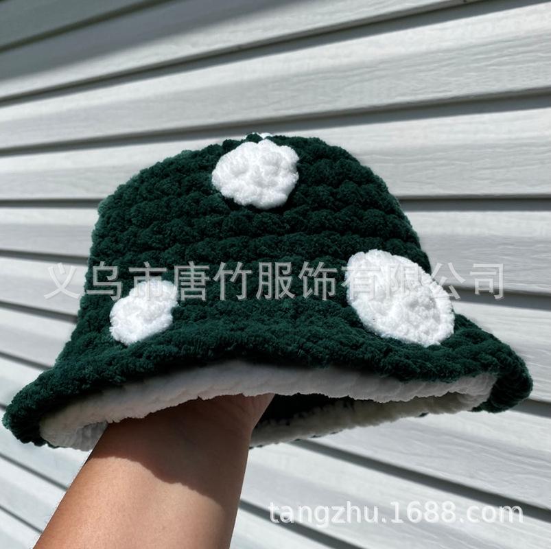 

Шапка милая грибная шапка осень и зима ручной работы вязаная красная зонтик зонтичный гриб шерстяная шапка утолщенная теплая плюшевая шапка женская Children 48-53cm темно-зеленого