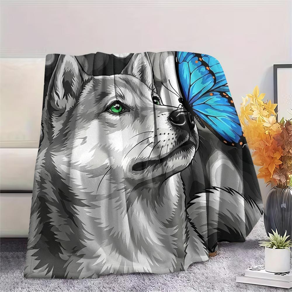 1PC Watercolor Pet Art Print Flannel Blanket, High quality All Seasons, Home Decor, Warmth and Comfort, Perfect for Christmas Gifts