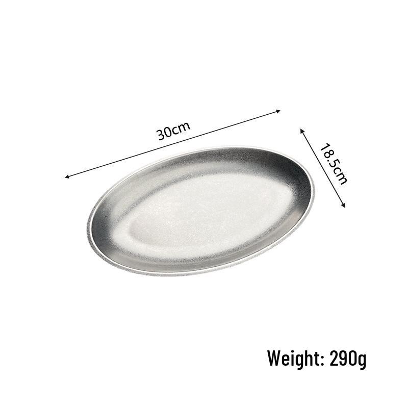 Korean Style Stainless Steel Oval Tray Plate for Cheong Fun, Fries, Snacks, Fish, Barbecue