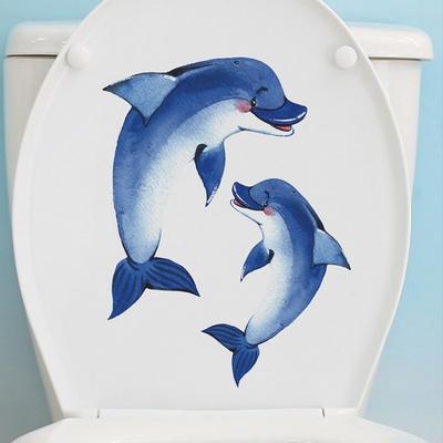 Glow-in-the-dark Dolphin Toilet Sticker Removable Self-adhesive Waterproof PVC Living Room Wall Art Bathroom Toilet Lid Decoration Decal