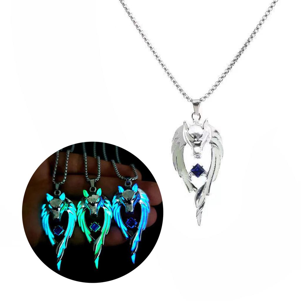 Luminous Wolf Pendant Necklace Jewelry Handmade Animal Necklace for Women Men