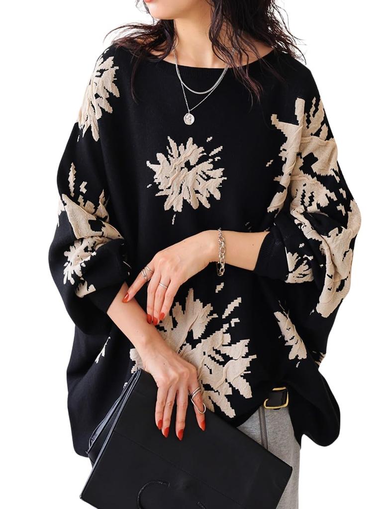 antiqua Dolman Knit Long Free Size Black Women's Top, Sleeve, PN-00466, 05,