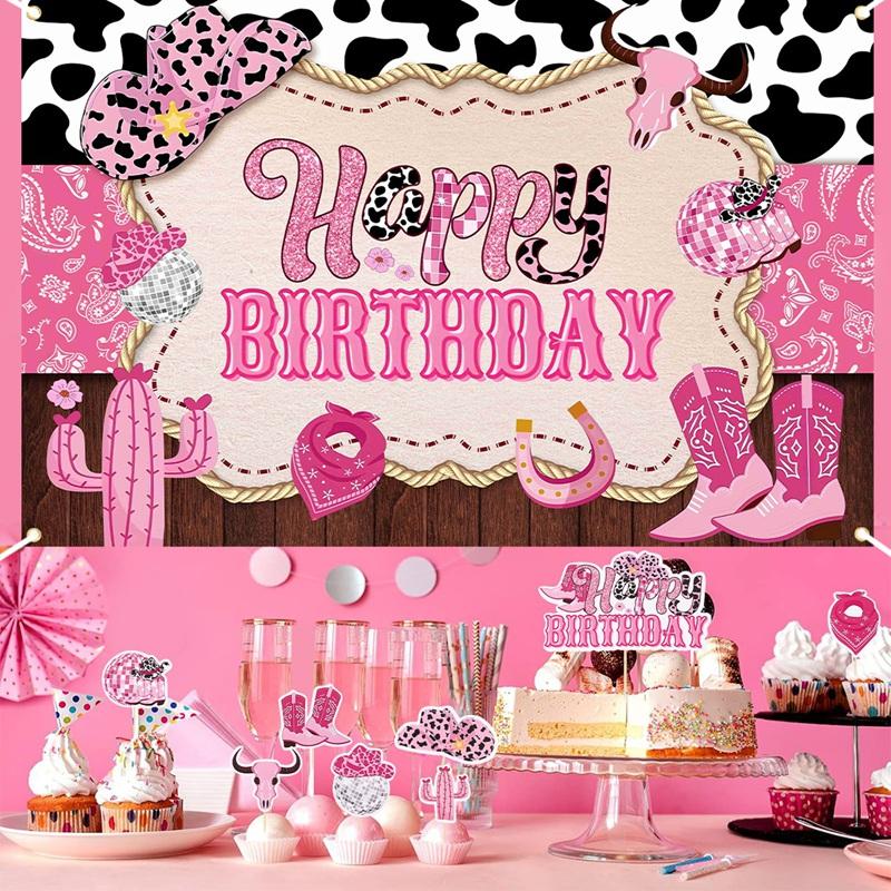 Rustic Cowgirl Birthday Party Backdrop Boho Country Happy Birthday Banner for Western Theme Birthday Decorations Baby Shower