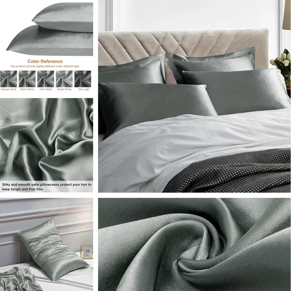 2 Pack Satin Pillowcase for Hair and Skin Super Soft and Cooling Similar To Silk Pillow Cases with Envelope Closure Home Textile