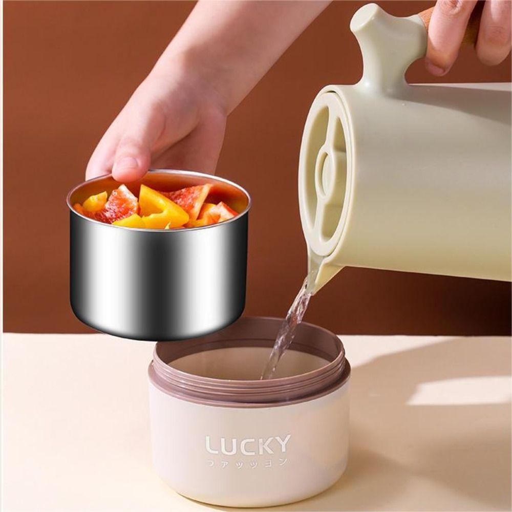 Stainless Steel Food Container Double Layer Soup Bowl Portable Thermal Lunch Box  Office Worker