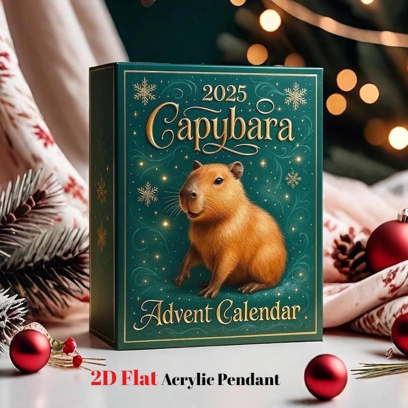 Capybara Advent Calendar 2025,24 Days Christmas Advent Countdown Calendar, 2D Flat Acrylic Capybaras Animal Pendant Surprises for Christmas Tree Decor