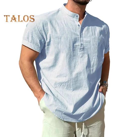 

Мужская футболка с воротником на пуговицах, короткий рукав, хлопковая смесовая футболка, однотонная, дышащая, повседневная футболка для работы, улицы, отпуска S небесно-голубой