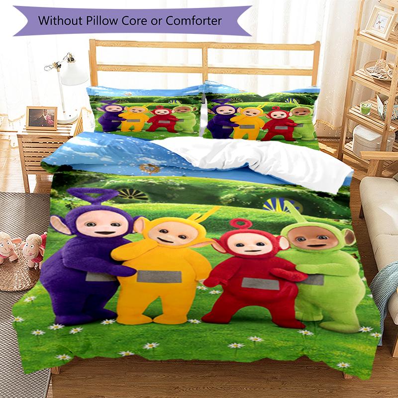 3pcs Teletubbies Bedding Set Duvet Cover Closure Includes 1 Duvet Cover & 2 Pillowcases, Soft and Comfortable for All Seasons.