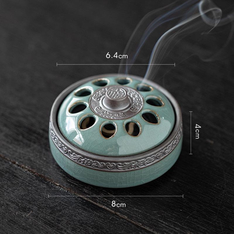 

Ceramic Retro Incense Burner Zen Hollowed-out Censer Lid Temple Worship Buddha Household Indoor Tabletop Decoration Supplies