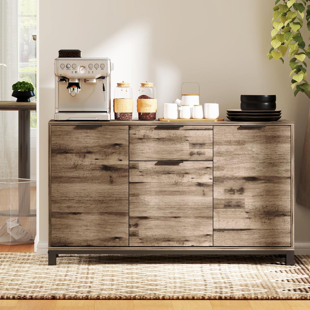 Industrial Style Buffet Sideboard with Drawer and 3 Cabinets, in Brown Wood, 120x36.5x70 cm