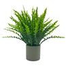 Green Artificial Plant Bonsai Grey Flowerpot Grass Leaves Simulation Plant Flowerpotted Craft Photo Props Faux Potted Decoration