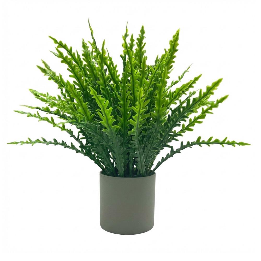 Green Artificial Plant Bonsai Grey Flowerpot Grass Leaves Simulation Plant Flowerpotted Craft Photo Props Faux Potted Decoration